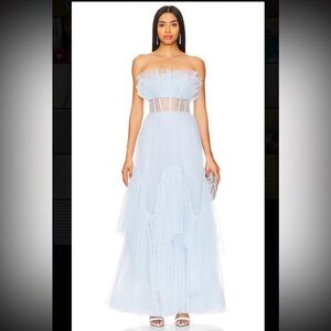 Strapless Corset Tulle Long Tiered Maxi Dress
